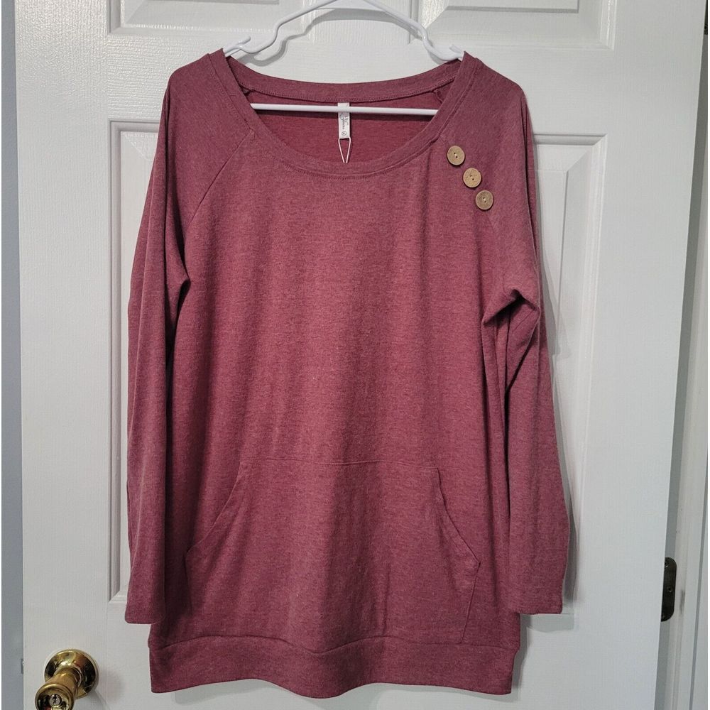 Yincro Women's Tunic Burgundy Red Long Sleeve Pullover Pockets Top Size XLarge